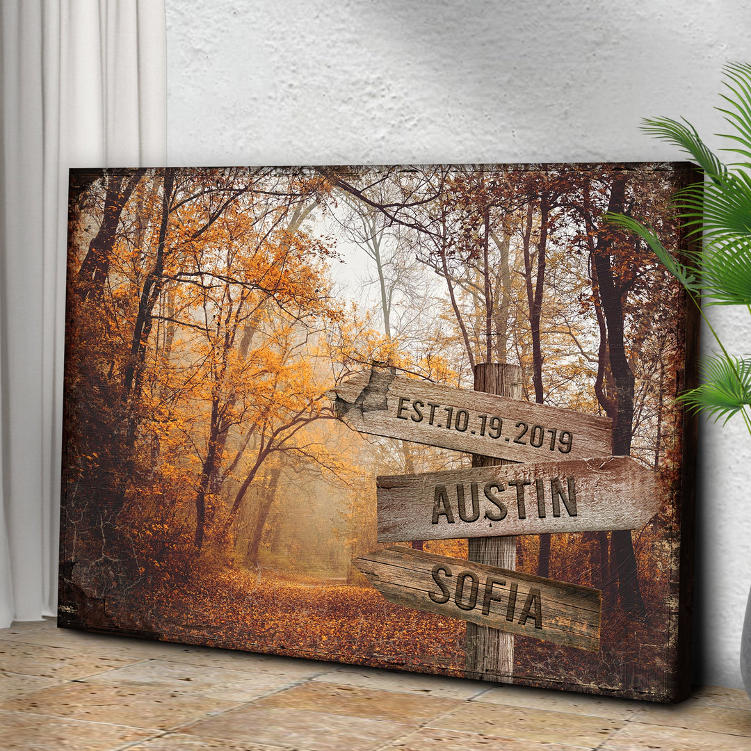 Autumn Road Couple Name Sign