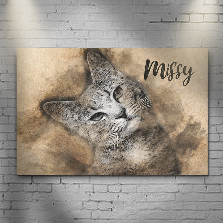 Cat Portrait Pencil Drawing Sign