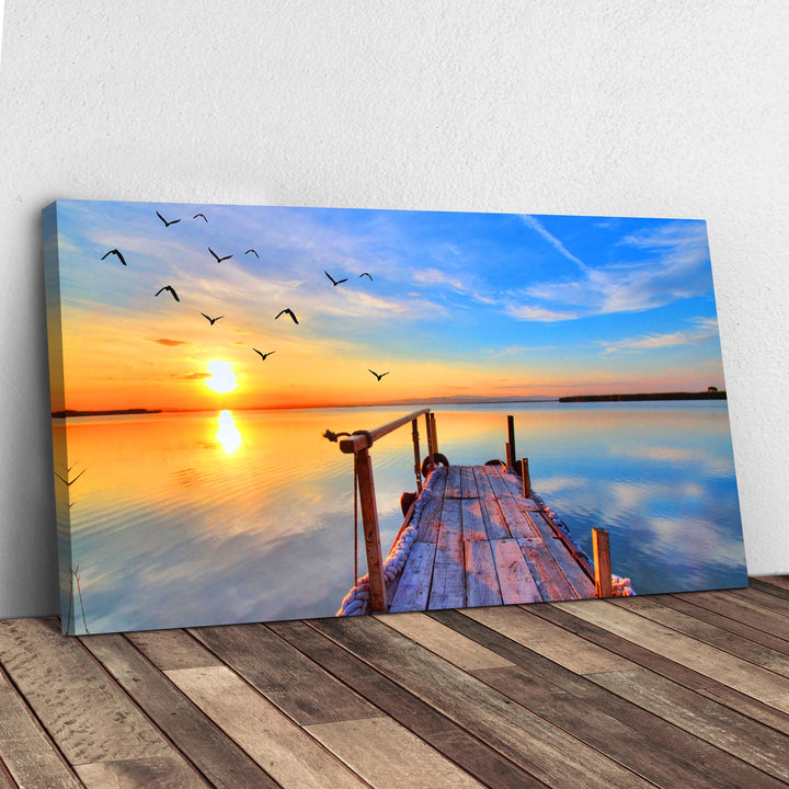 Dock Sunset View Canvas Wall Art