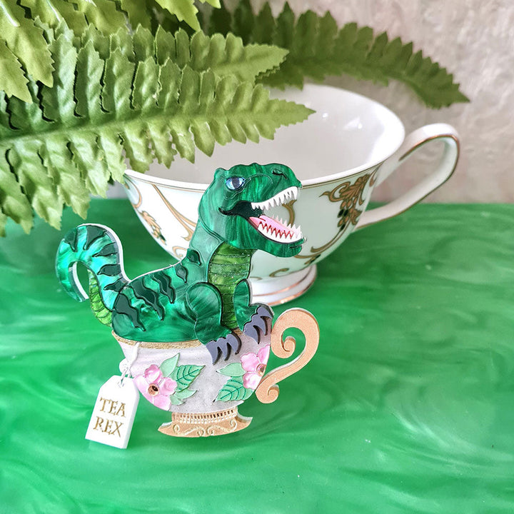 Tea Rex Dinosaur Teacup Brooch by Cherryloco Jewellery 3
