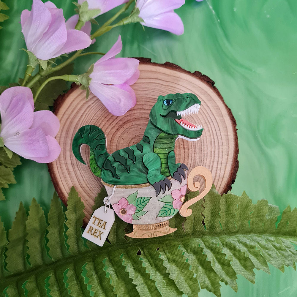 Tea Rex Dinosaur Teacup Brooch by Cherryloco Jewellery 4