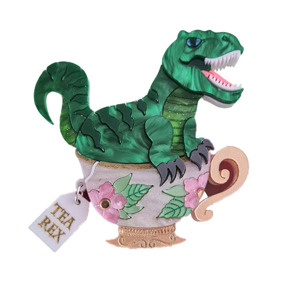 Tea Rex Dinosaur Teacup Brooch by Cherryloco Jewellery 1