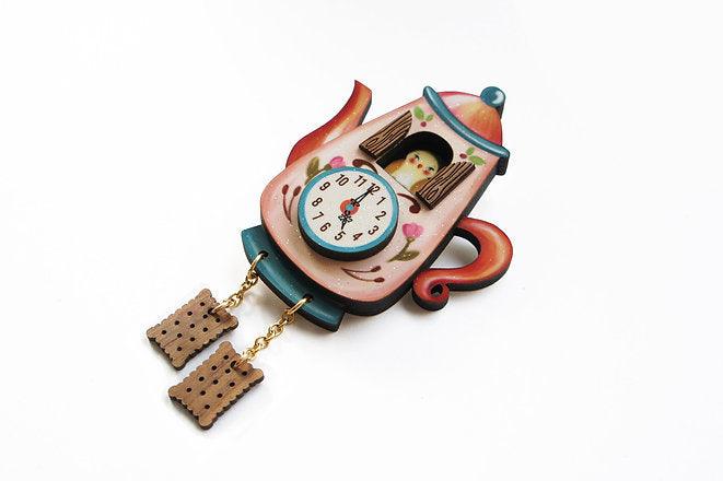 Teapot Clock Brooch by LaliBlue - Quirks!