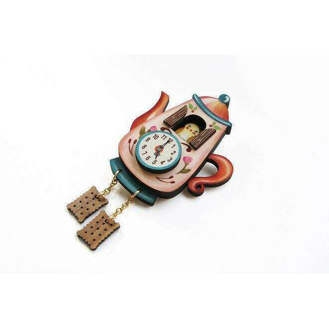 Teapot Clock Brooch by LaliBlue - Quirks!