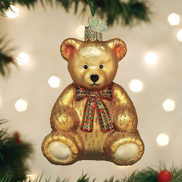 Old World Christmas Teddy Bear Blown Glass Ornament