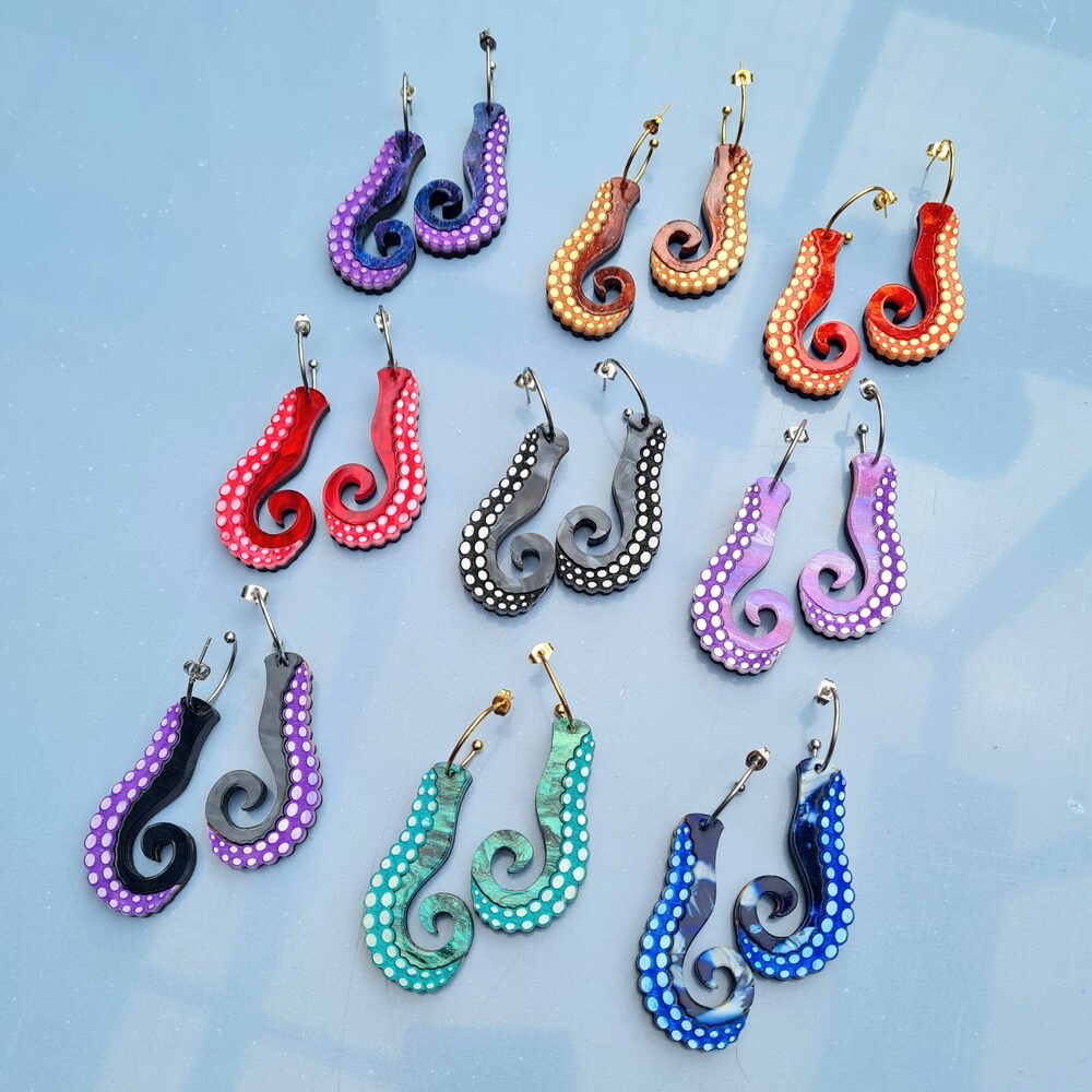 Tentacle Dangle Earrings by Cherryloco Jewellery