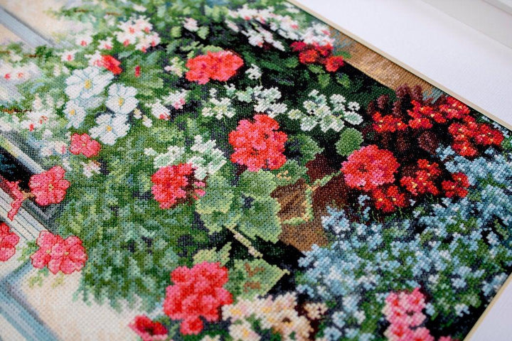 Terrace with Flowers BU4017L Counted Cross-Stitch Kit