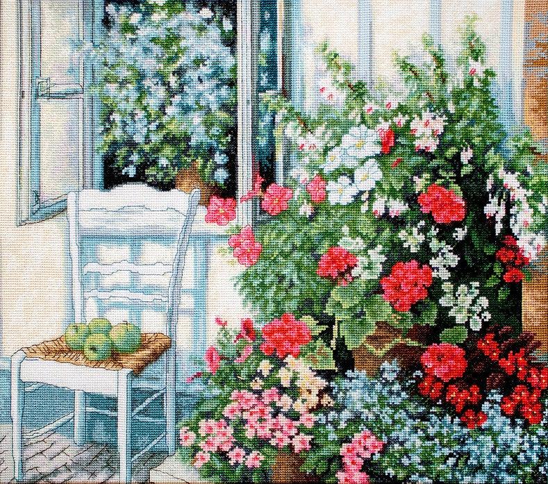 Terrace with Flowers BU4017L Counted Cross-Stitch Kit