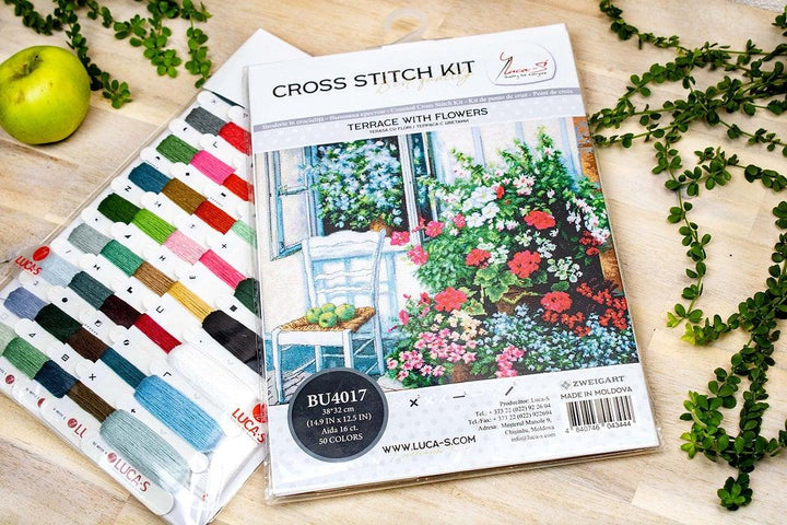 Terrace with Flowers BU4017L Counted Cross-Stitch Kit