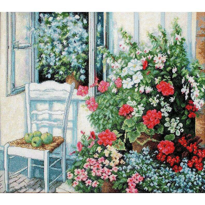Terrace with Flowers BU4017L Counted Cross-Stitch Kit