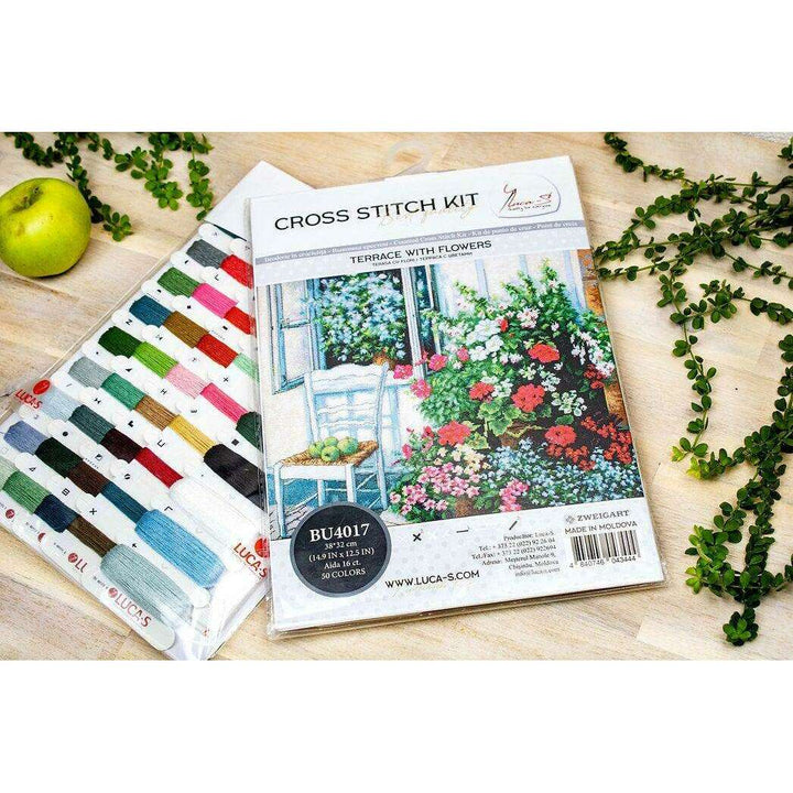 Terrace with Flowers BU4017L Counted Cross-Stitch Kit