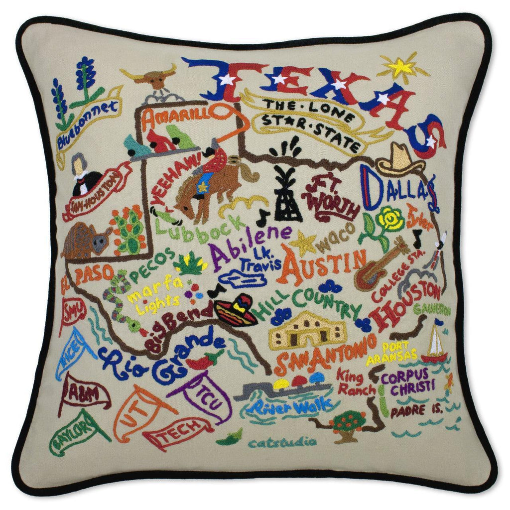 Texas Hand-Embroidered Pillow - Quirks!