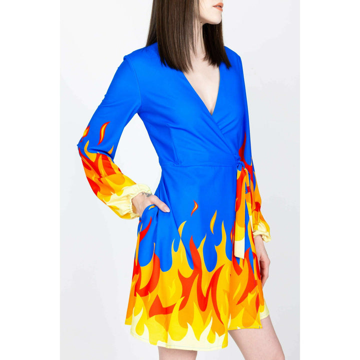 The Blaze Of Glory | Flames Wrap Dress