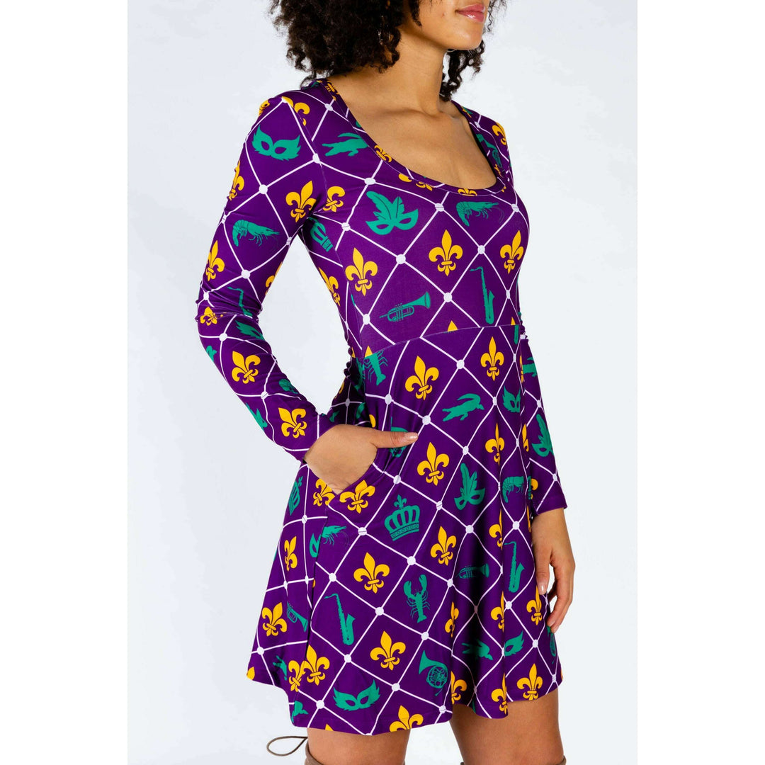 The Bourbon St. Special | Mardi Gras Printed Skater Dress