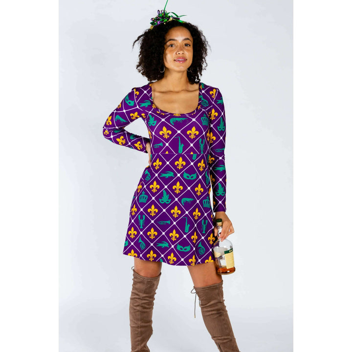 The Bourbon St. Special | Mardi Gras Printed Skater Dress
