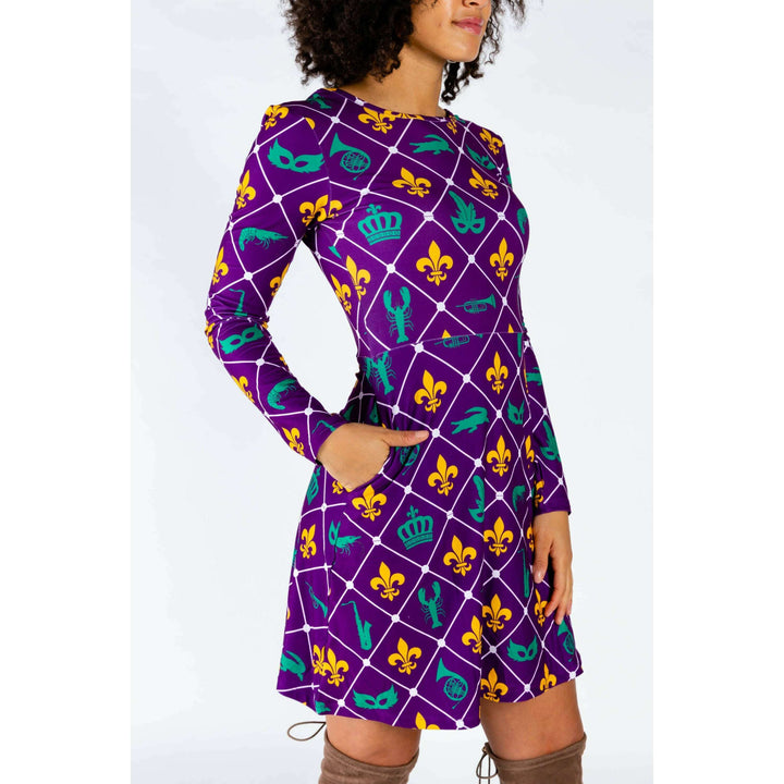 The Bourbon St. Special | Mardi Gras Printed Skater Dress