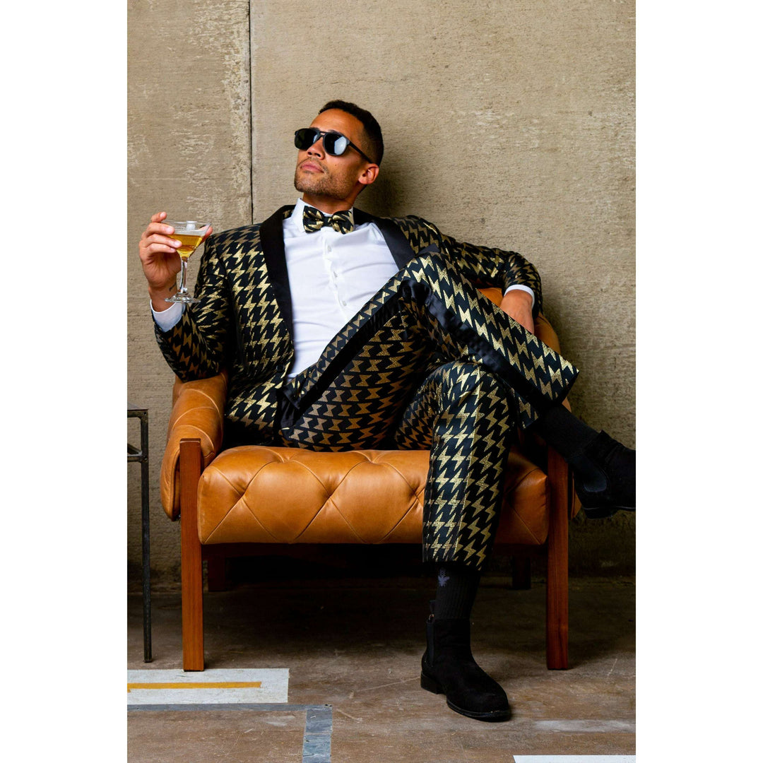 The Caviar and Cocktails | Gold Jacquard Black Label Suit