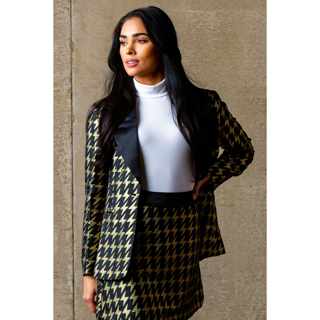 The Caviar and Cocktails | Gold Jacquard Black Label Womens Blazer