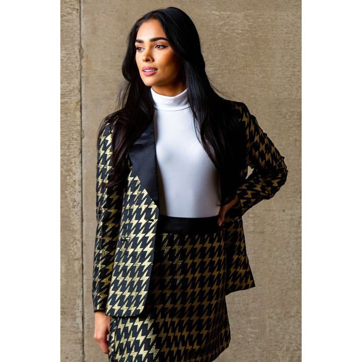 The Caviar and Cocktails | Gold Jacquard Black Label Womens Blazer