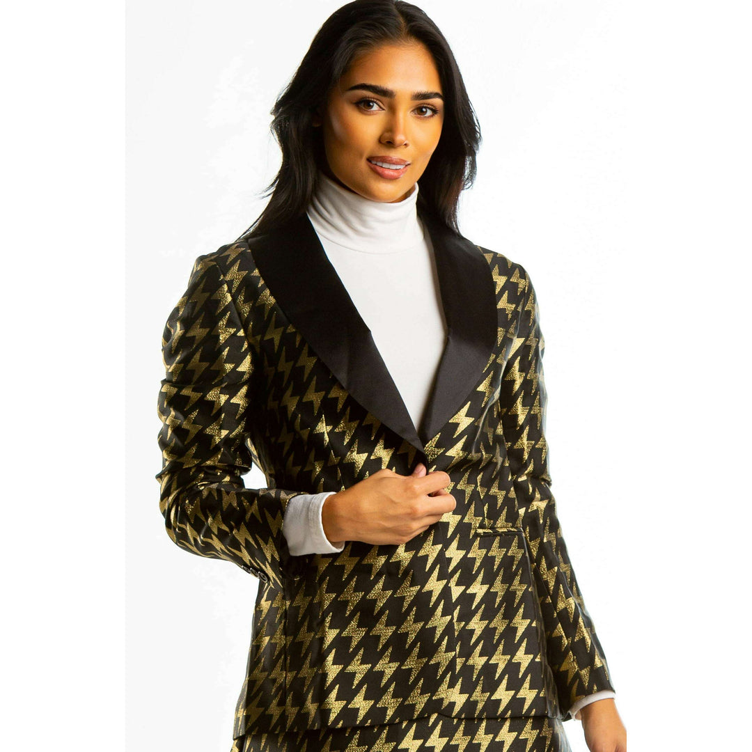 The Caviar and Cocktails | Gold Jacquard Black Label Womens Blazer