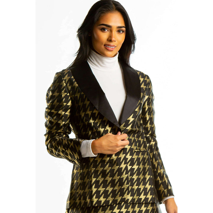 The Caviar and Cocktails | Gold Jacquard Black Label Womens Blazer