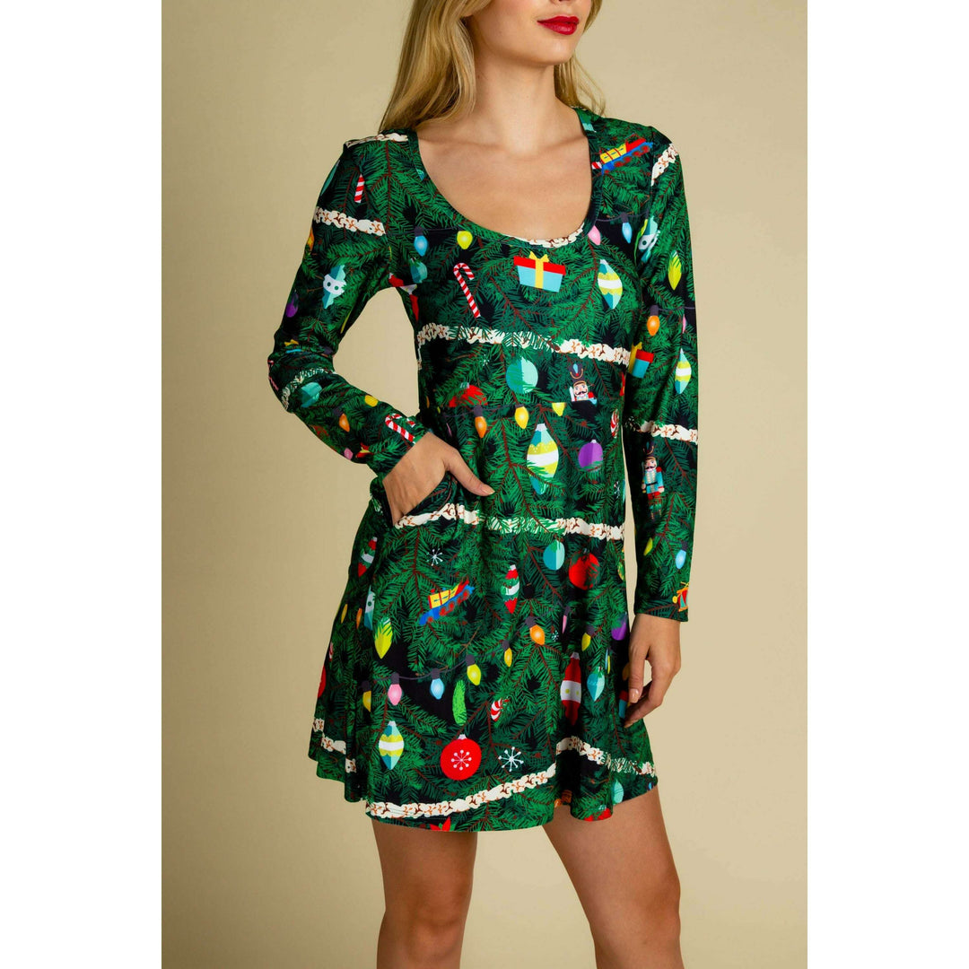 The Christmas Tree Camo | Christmas Tree Print Skater Dress