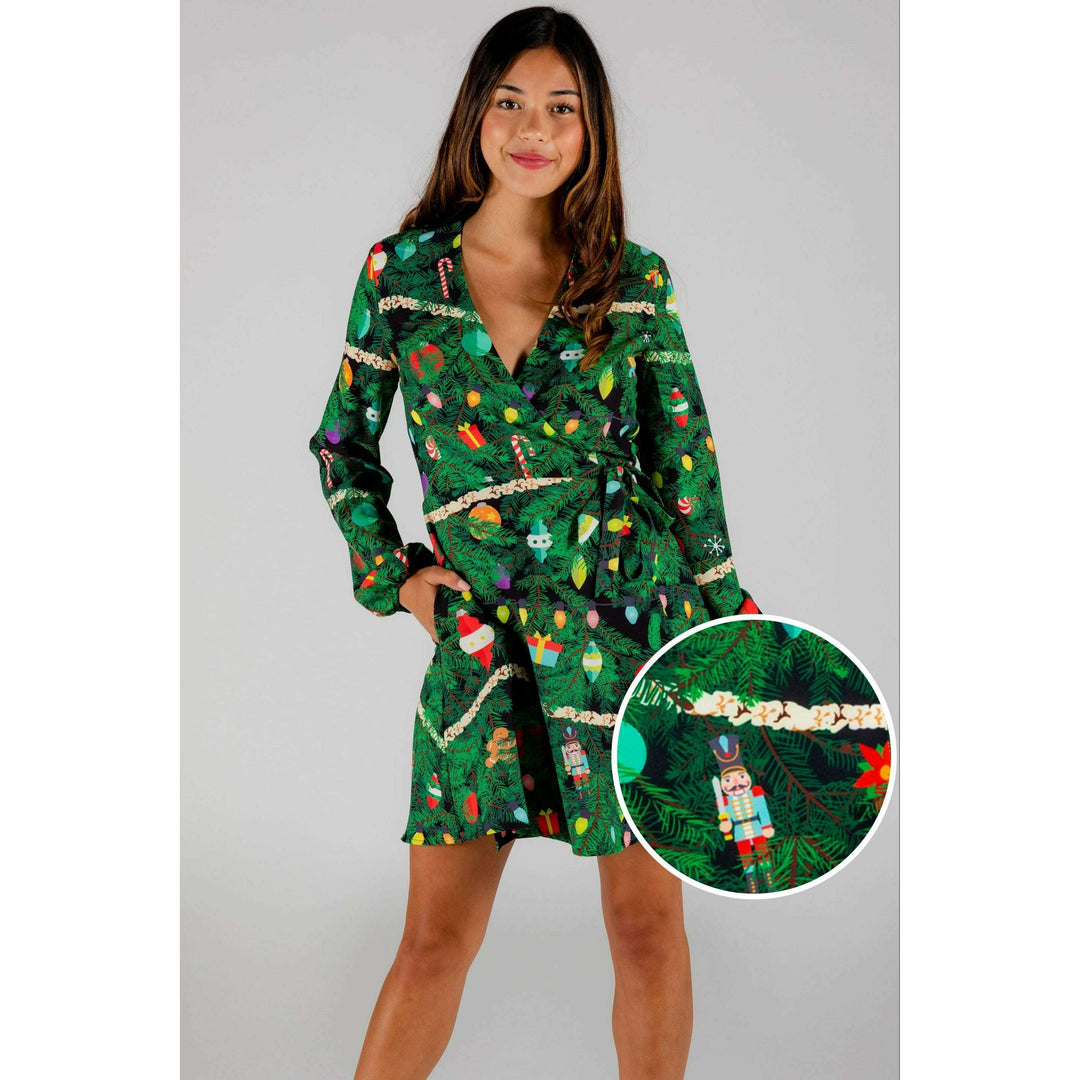 The Christmas Tree Camo | Christmas Tree Print Wrap Dress