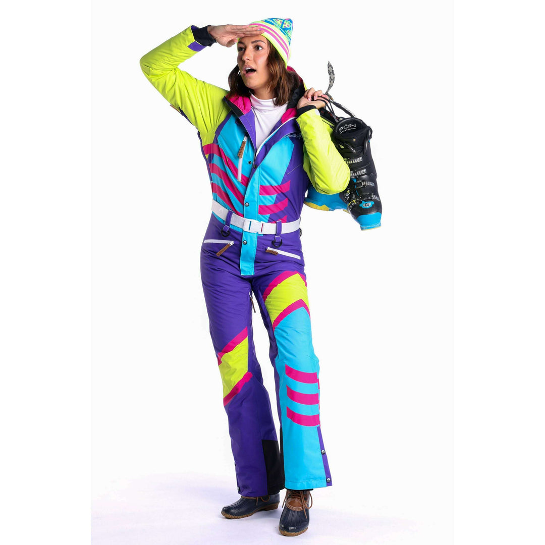 The Chute Your Shot | Neon Purple Retro Women's One Piece Ski Suit