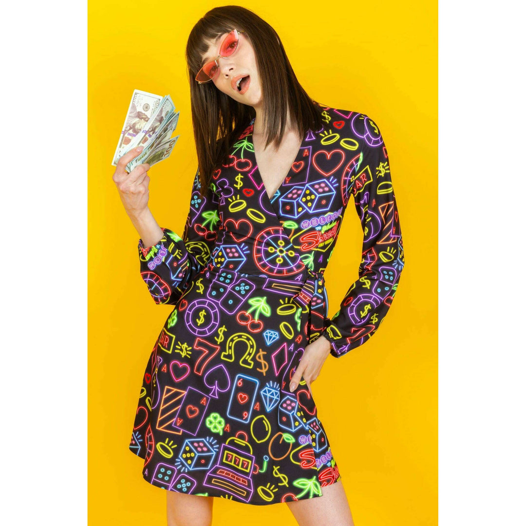 The Crown Casino | Neon Vegas Lights Wrap Dress