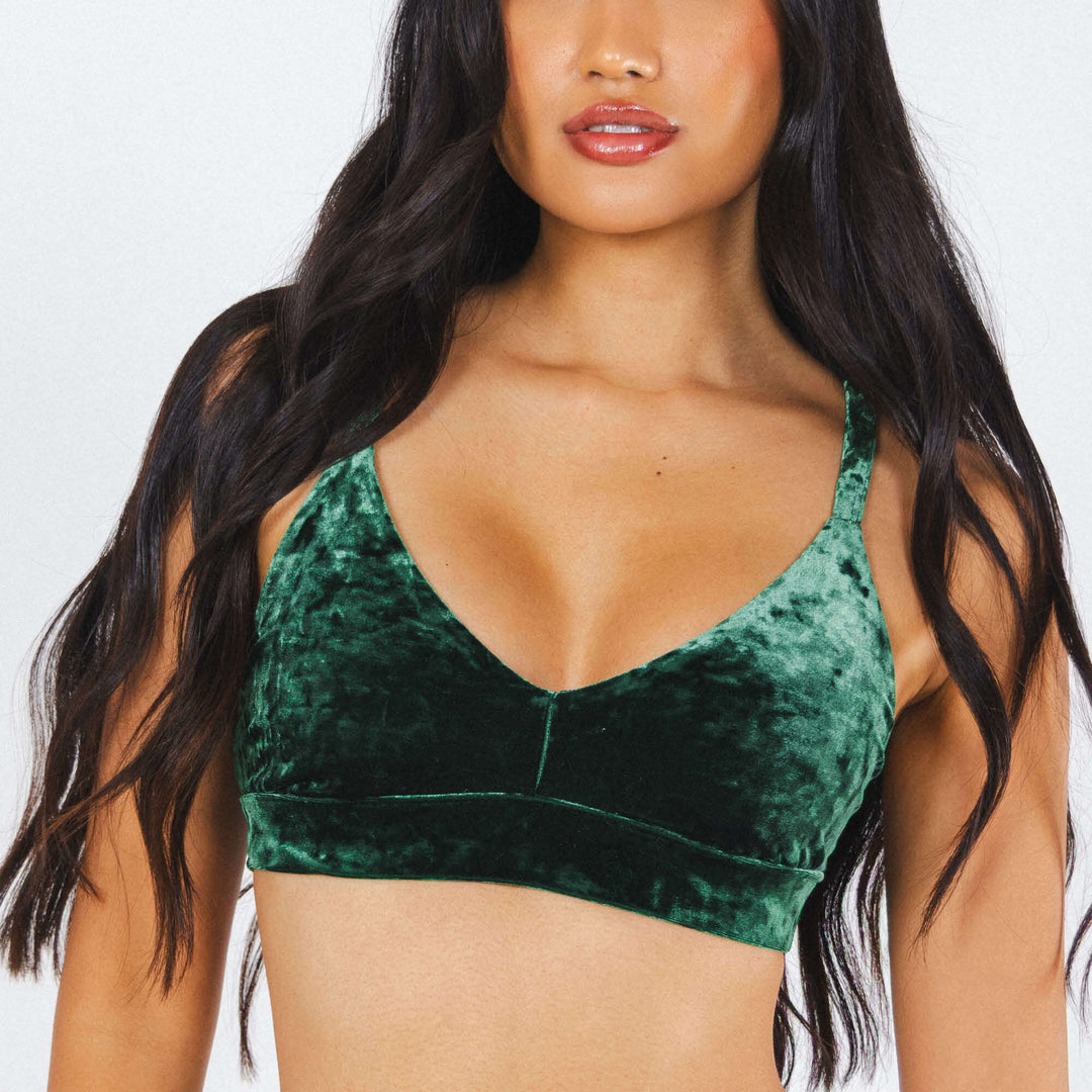 The Extravagance | Dark Green Velvet Plunge Bralette
