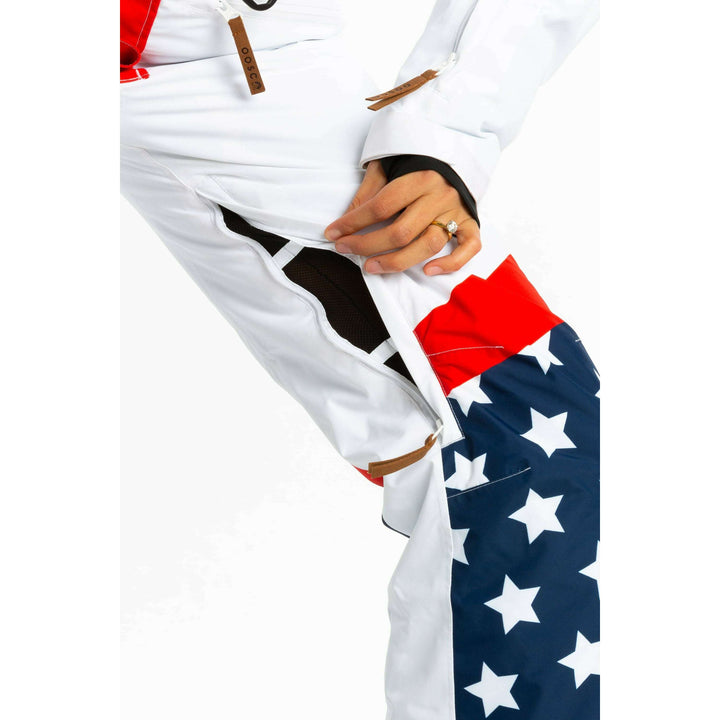 The First Chair | Retro American Flag Women's One Piece Ski Suit