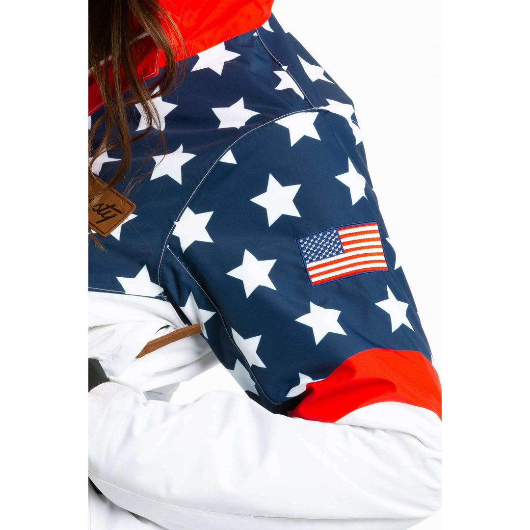 The First Chair | Retro American Flag Women's One Piece Ski Suit