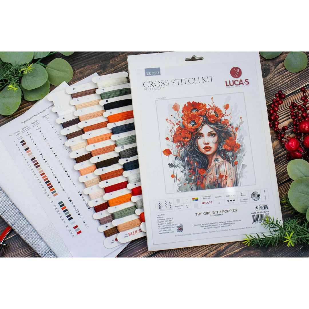 The Girl With Poppies BU5063L Counted Cross-Stitch Kit