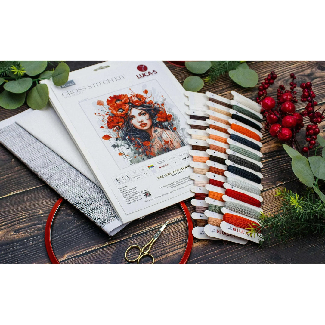 The Girl With Poppies BU5063L Counted Cross-Stitch Kit