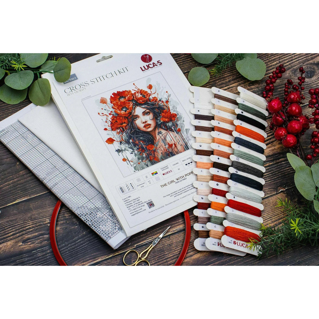 The Girl With Poppies BU5063L Counted Cross-Stitch Kit