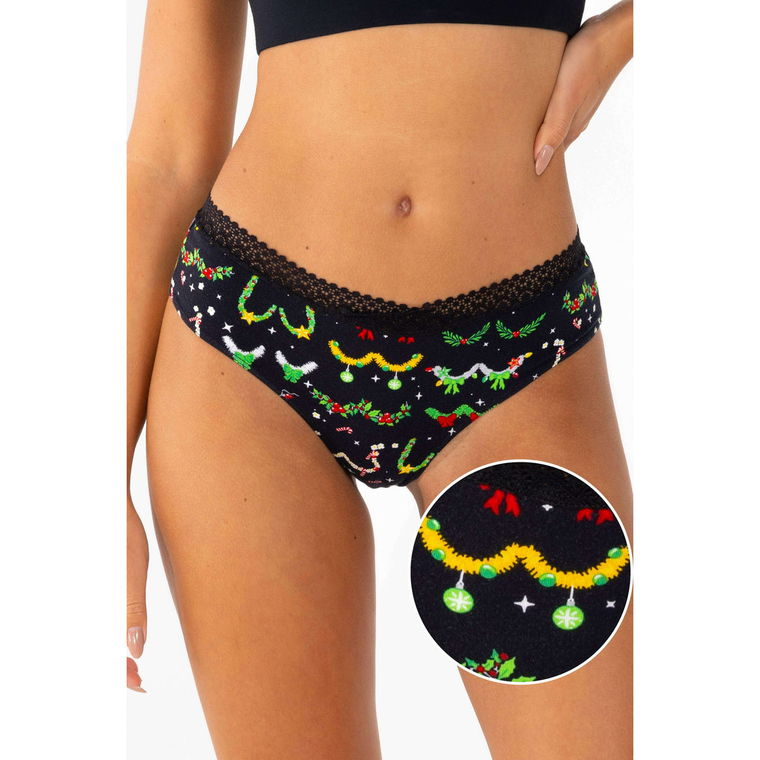 The Goodie Garland | Christmas Tinsel Busts Lace Trim Cheeky Panty
