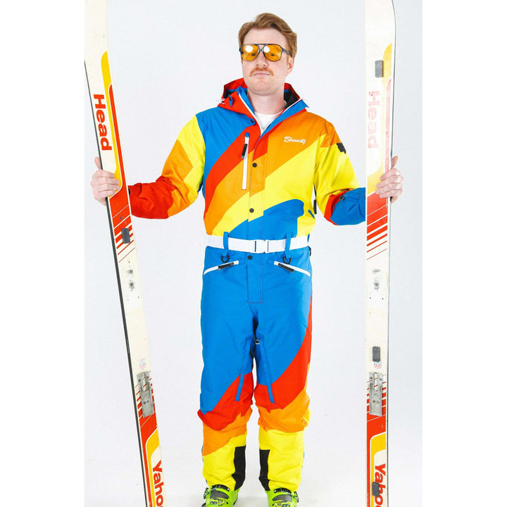 The Groovy Gondola | Orange Retro Swirl One Piece Ski Suit