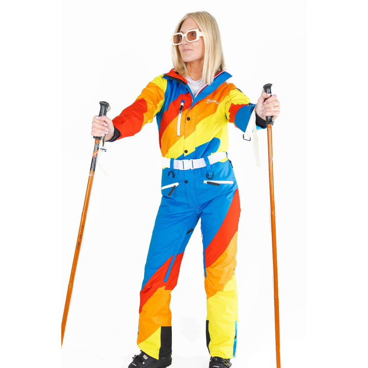 The Groovy Gondola | Orange Retro Swirl Women's One Piece Ski Suit