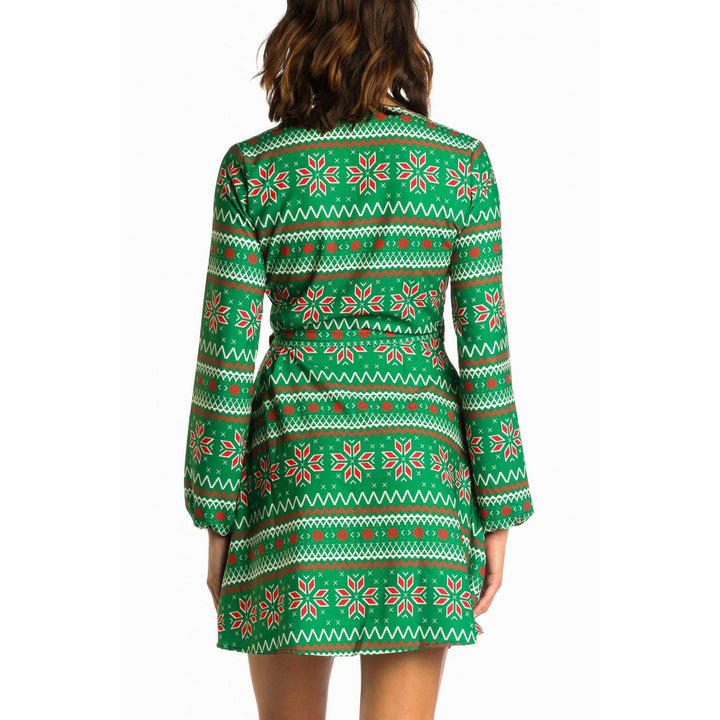 The Kris Kringle | Green Fair Isle Christmas Wrap Dress