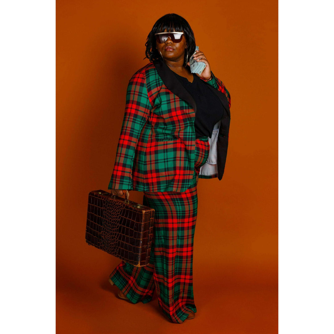 The Lincoln Log Love Lady | Women's Green Plaid Christmas Suit