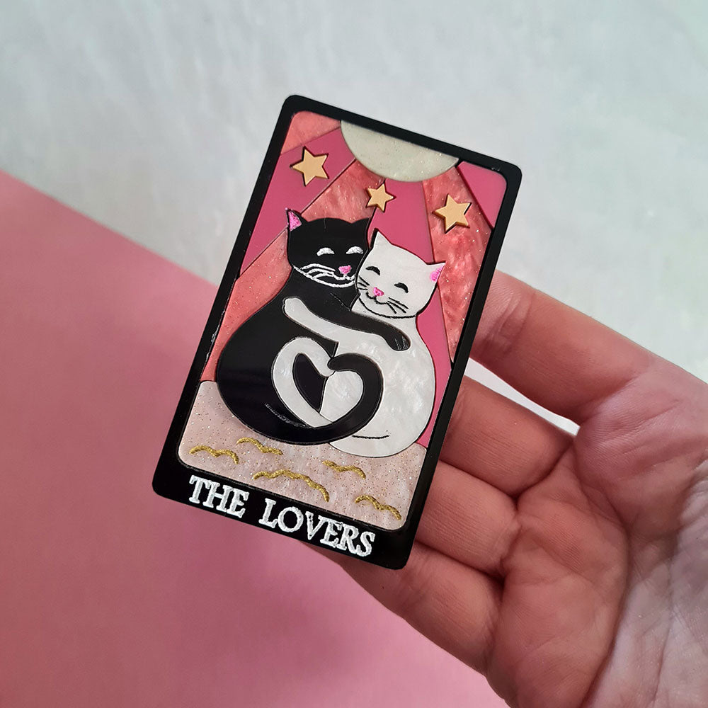 The Lovers Tarot Cat Brooch- Pink by Cherryloco Jewellery 3
