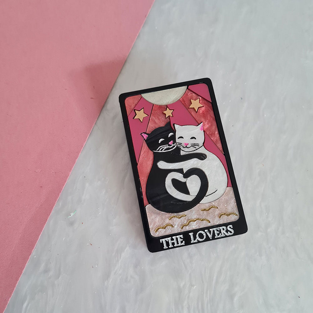 The Lovers Tarot Cat Brooch- Pink by Cherryloco Jewellery 4