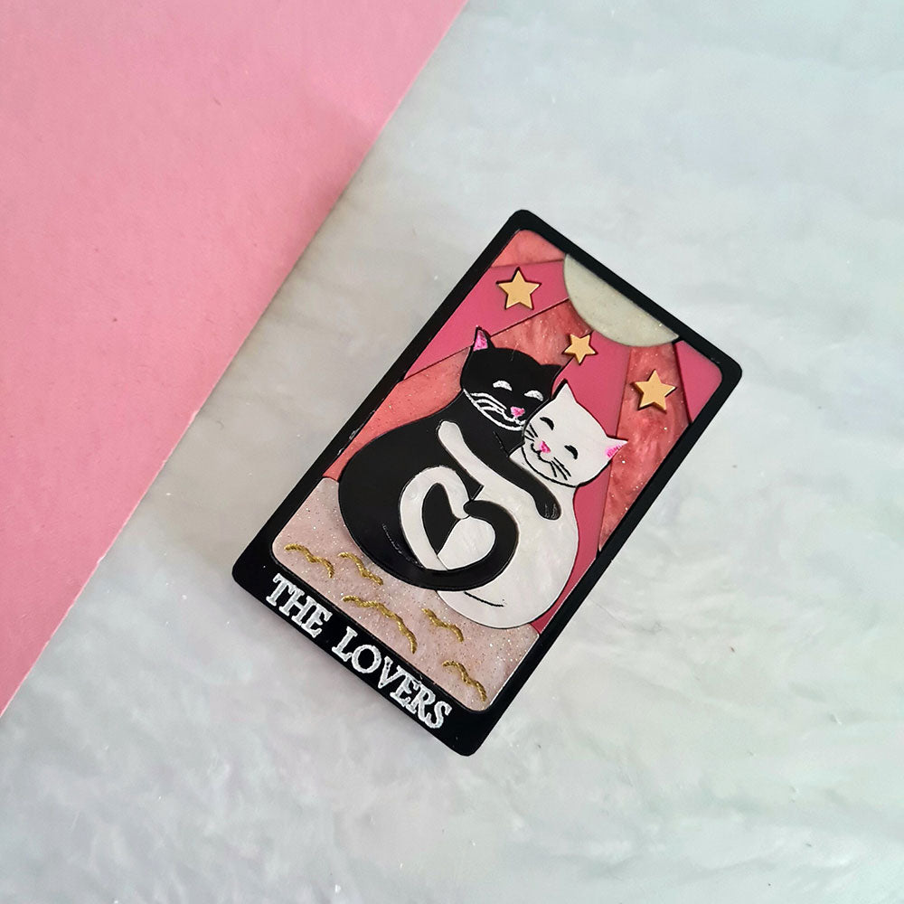 The Lovers Tarot Cat Brooch- Pink by Cherryloco Jewellery 2
