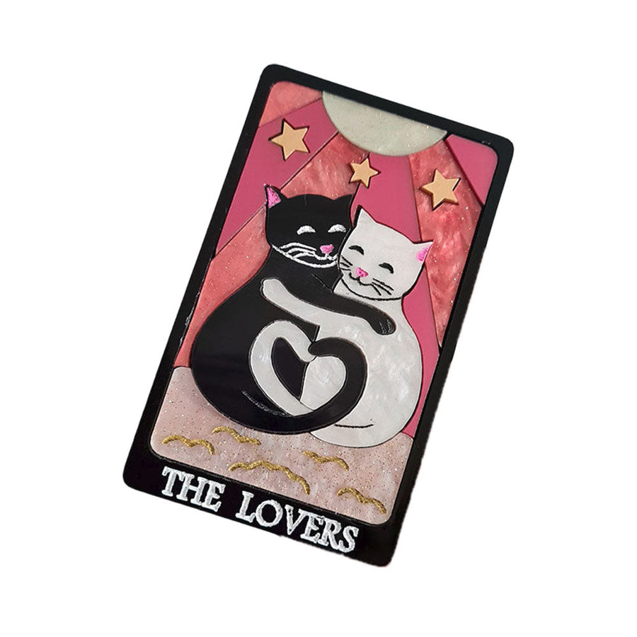 The Lovers Tarot Cat Brooch- Pink by Cherryloco Jewellery 1