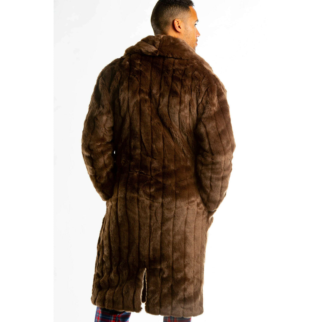 The Manhattan Mogul | Long Brown Black Label Faux Fur Coat