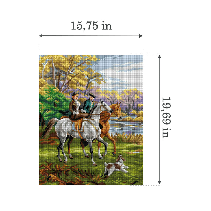 The Morning Ride 3041M Needlepoint canvas for halfstitch without yarn