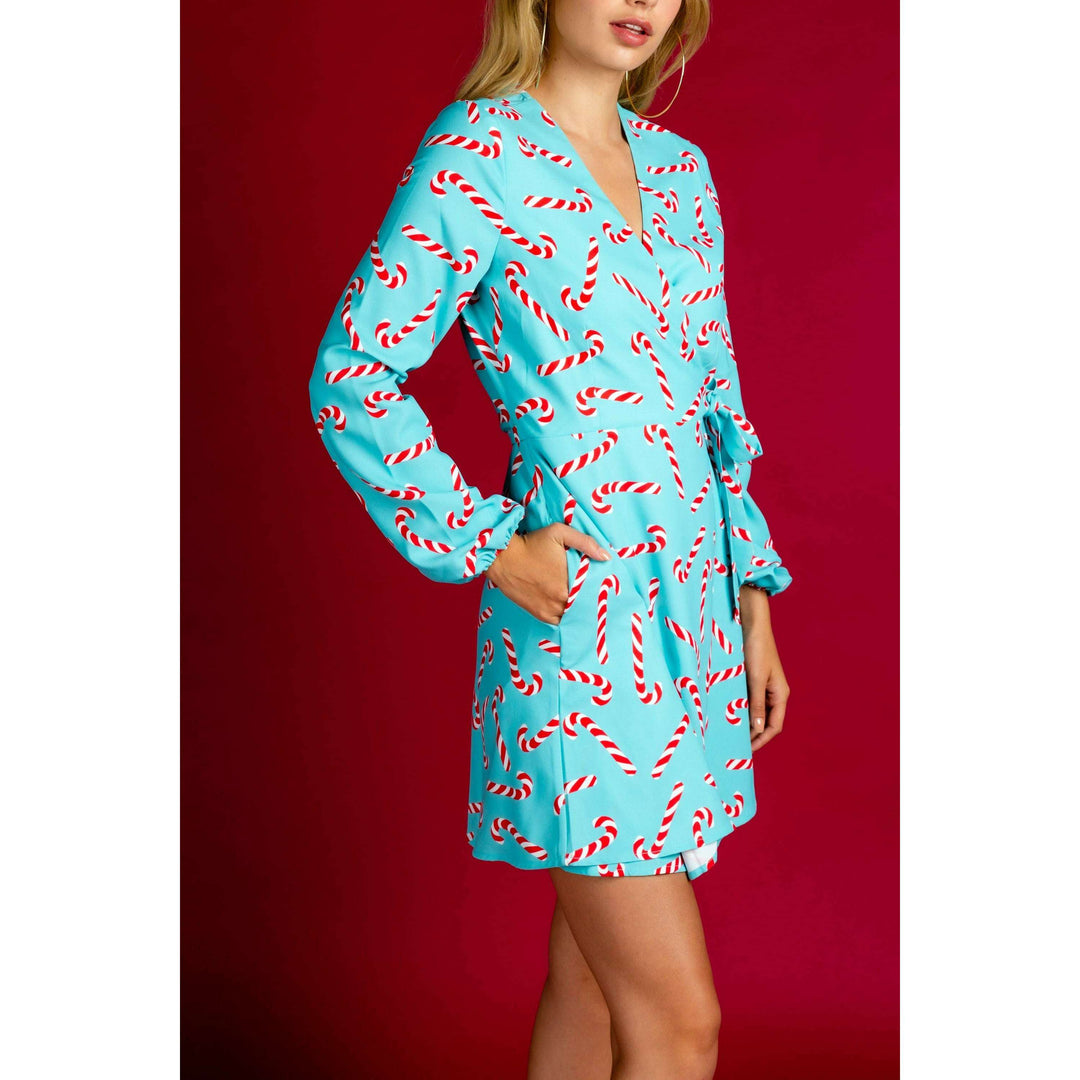 The Peppermint Pimp Canes | Candy Cane Print Christmas Wrap Dress