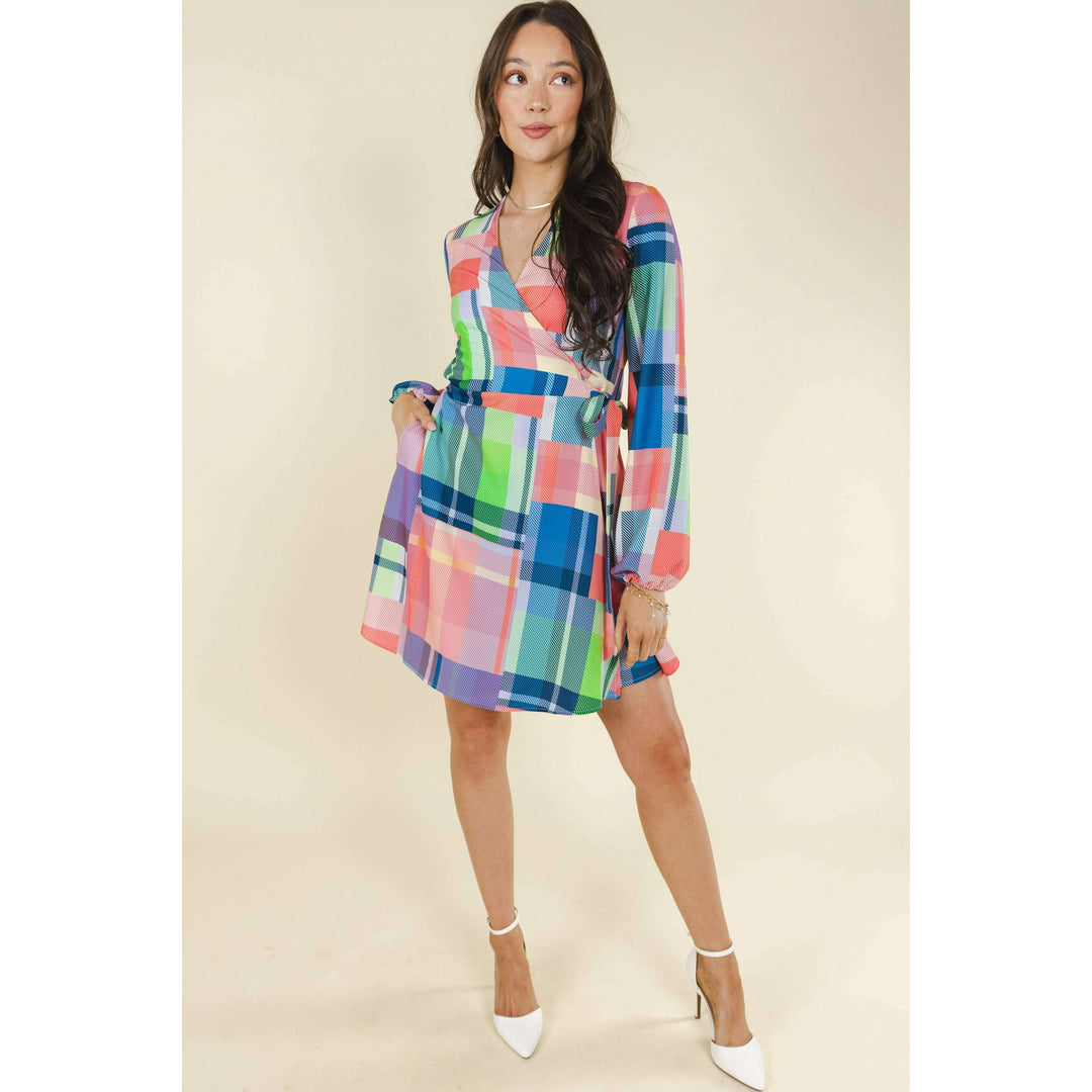 The Plaid To The Bone | Plaid Patchwork Wrap Dress