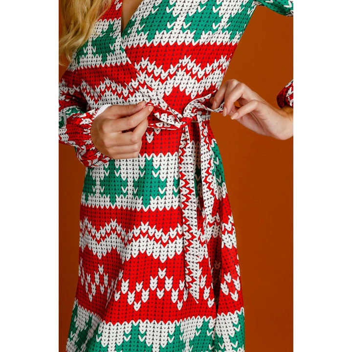 The Red Ryder | Knit Print Christmas Wrap Dress