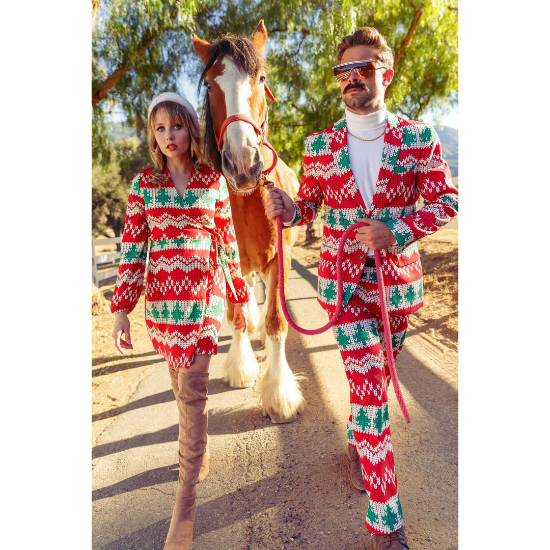 The Red Ryder | Knit Print Christmas Wrap Dress